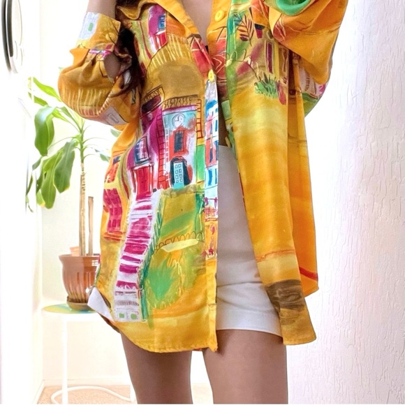 Vintage Saint Germain Paris Oversized Button Up Top Wearable Art - Picture 2 of 13